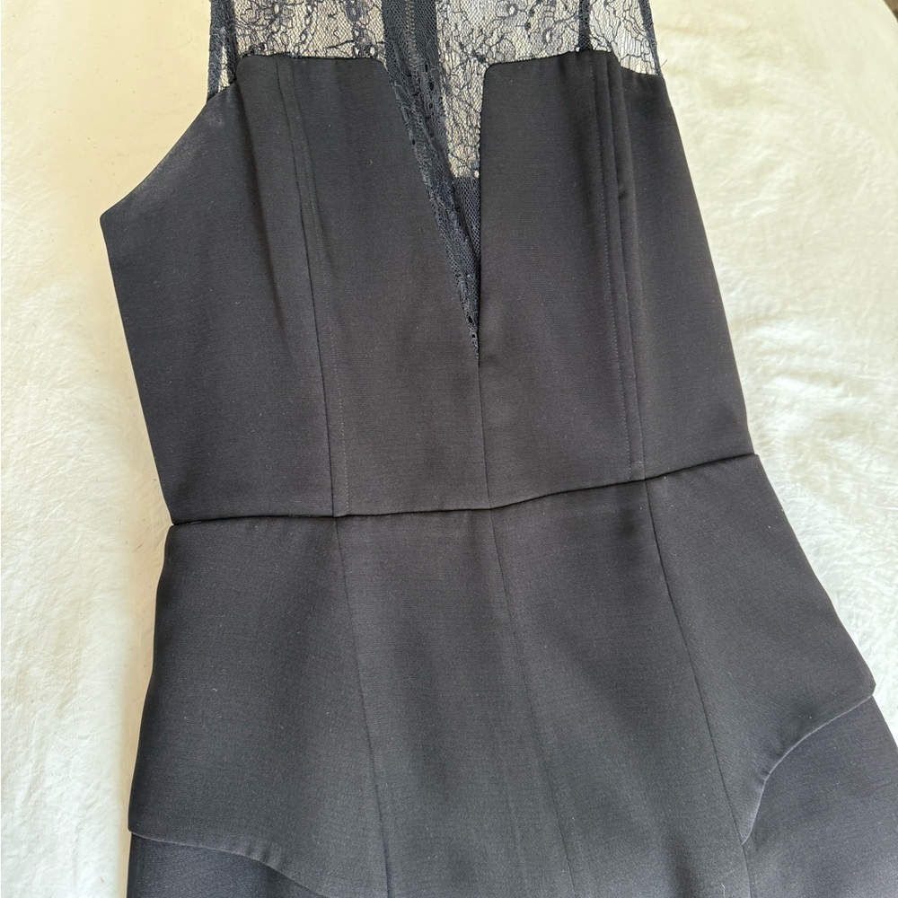 Aryn K Black Peplum Sheath Dress Plunging Lace Neckline - Picture 4 of 5